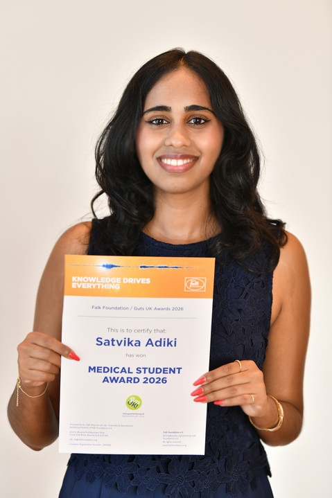 Student Satvika Adiki has been awarded the Guts UK/Falk Foundation Medical Student Prize